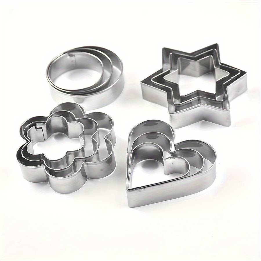 12pcs Stainless Steel Biscuit Mold Flower Shaped Circular Heart-shaped Star Shaped Biscuit Knif