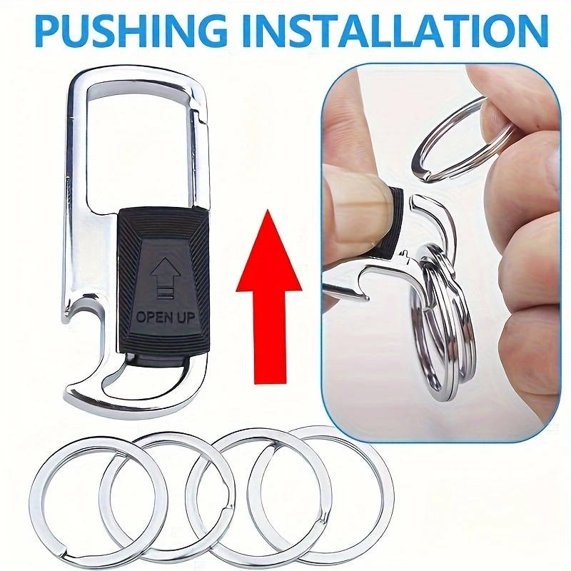 1pc Stainless Steel Car Keychain for Men with 4 Detachable Rings Bottle Opener Sleek Black Business