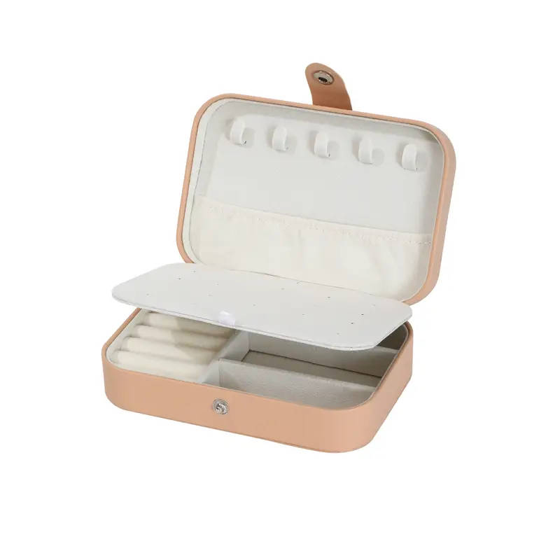 1pc Elegant Portable Faux Leather Jewelry Organizer Navy Blue Cream Double-Layered Travel Case with