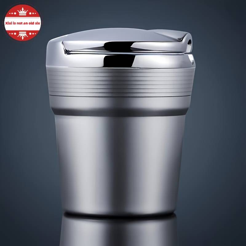 1pc Multifunctional Car Ashtray with Lid Metal + ABS Plastic Can Automatically Pop Open to Sea