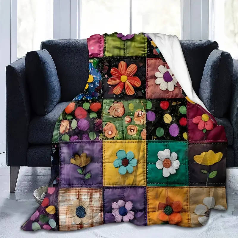 1 Handmade Floral Patchwork Throw Blanket 75CM*105CM