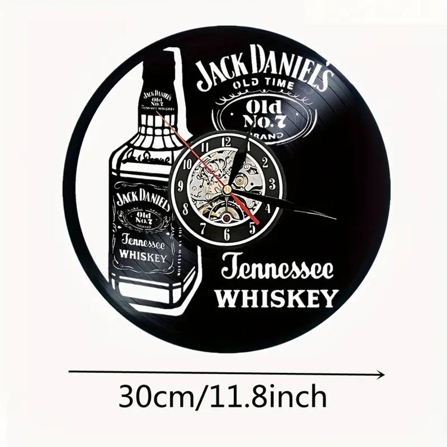 1pc Jack Daniels Vintage Whiskey Themed Silent Wall Clock Round Vinyl Record Design Battery Operated