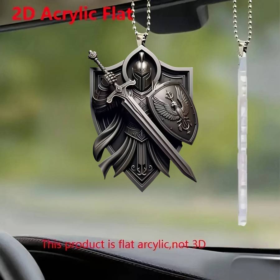 1pc 2D Flat   Vintage  Acrylic Shield Pendant Knight Sword Design Car Hanging Ornamen