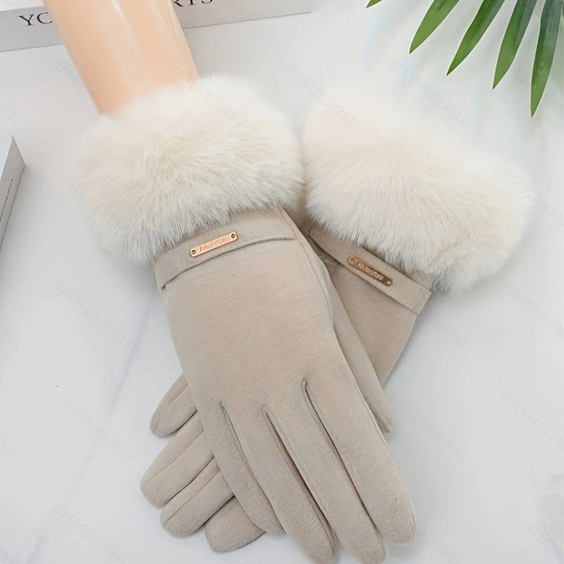 1 Pair Beige Winter Touchscreen Gloves