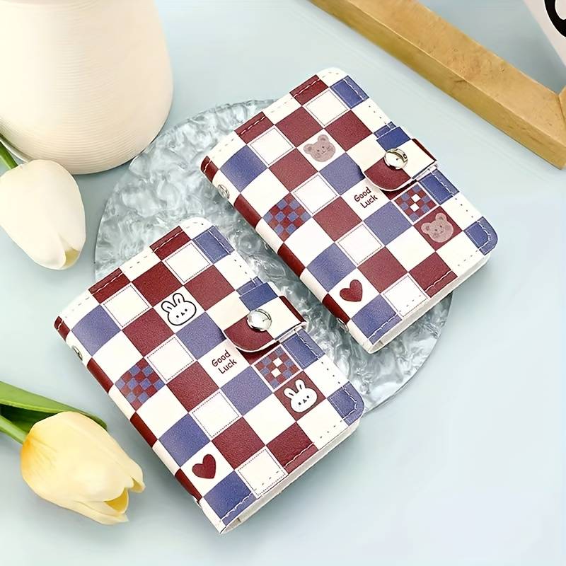 1pc Women'S Credit Card Holder Casual Style Synthetic Faux Leather Card Case with Snap Closure La