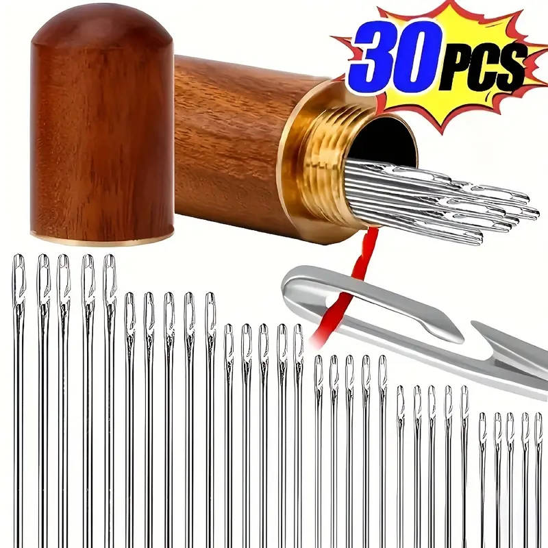 30pcs Self-Threading Needles Set Stainless Steel Automatic Threader For Elderly Blind Fast Sewing  K