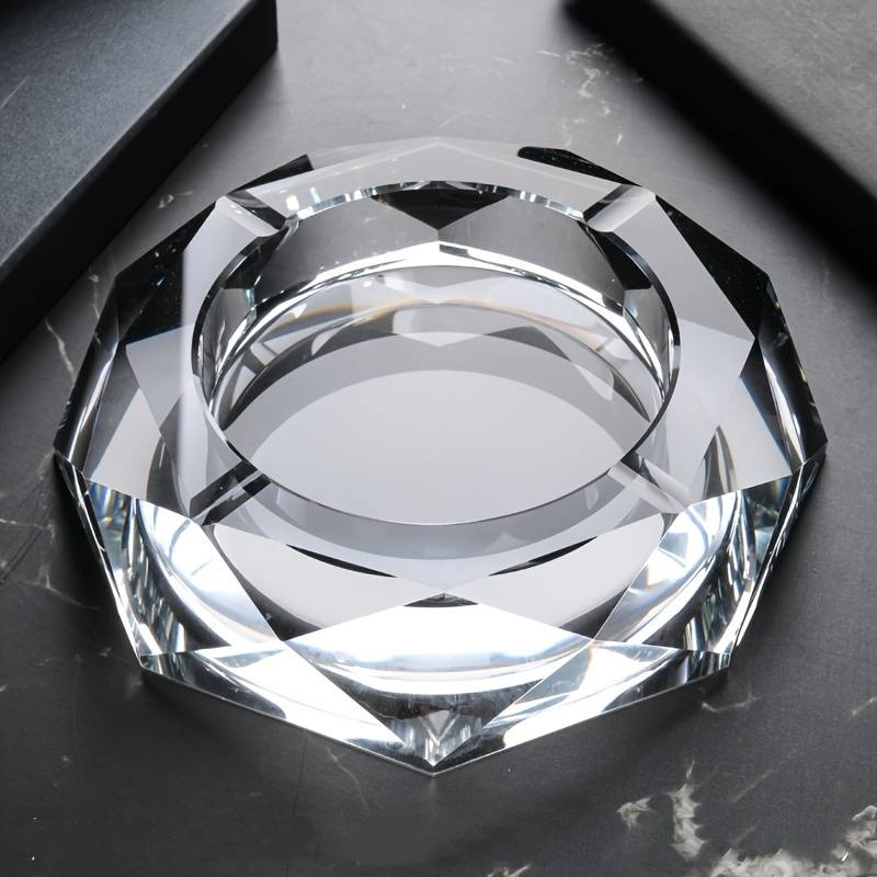 1pc Glass Ashtray Clear Crystal Glass Ashtray For Indoor And Outdoor Creative Large Octagonal Bla