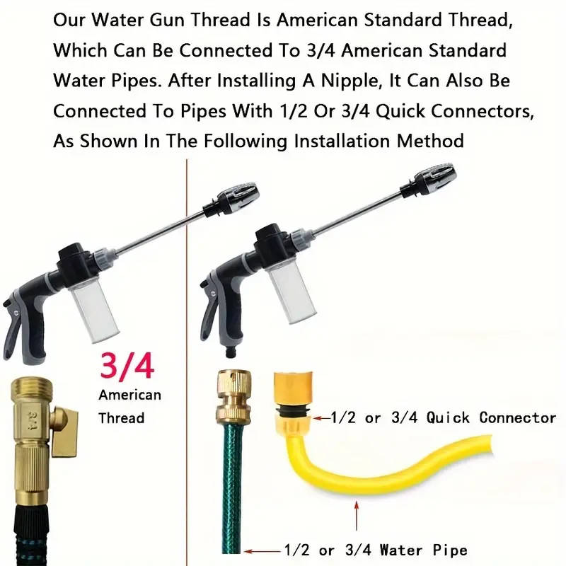 High-Pressure Car Wash Sprayer with Foam Bottle Versatile Water Gun for Motorcycles Home  Garden
