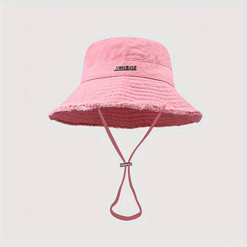 1pc Cotton Denim Bucket Hat with Raw Hem Adjustable 56-58cm Sun Protection for All Seasons Perf