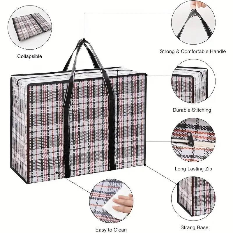 3pcs Large Moving Storage Bags Versatile Quilt Toy and Clothes Organizer with Zippers Durable Plasti