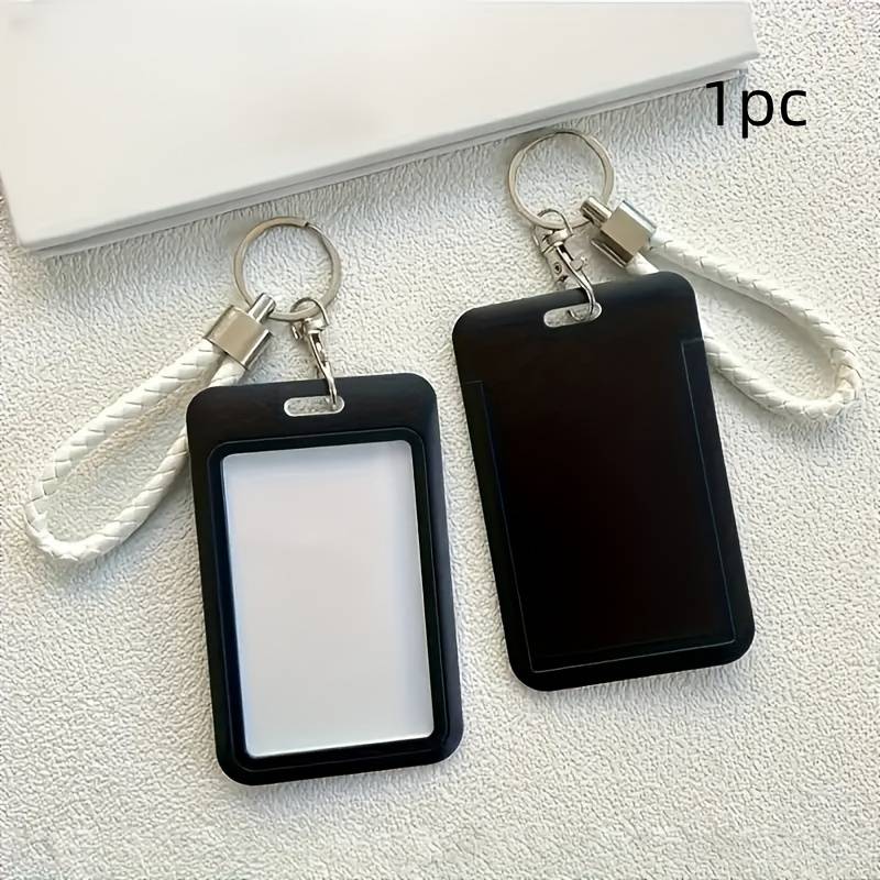 1pc Fashionable Macaron Solid Color Plastic Commuter Card Case with Keychain Hand Washable Non-D