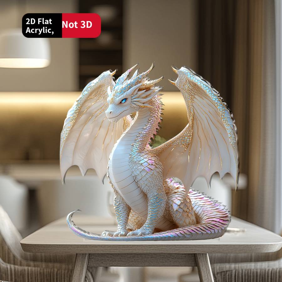 1pc 2D Flat   Iridescent Blue Eyed Dragon Sculpture 15.01cm Acrylic Fantasy Table Decor- Realis