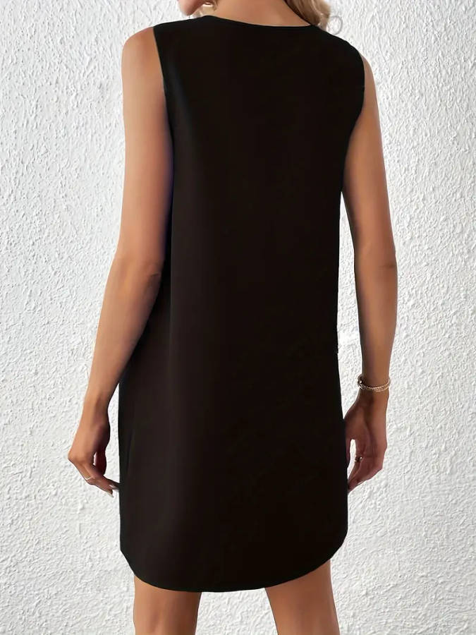 Notched Neck Plain Color Tank Dress