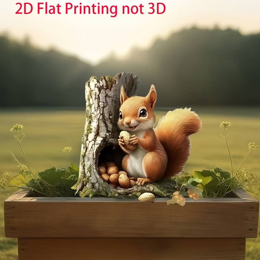 1pc 2D Flat   Cute Squirrel Garden Stake Decoration PET Outdoor Flower Pot and Garden Decorat