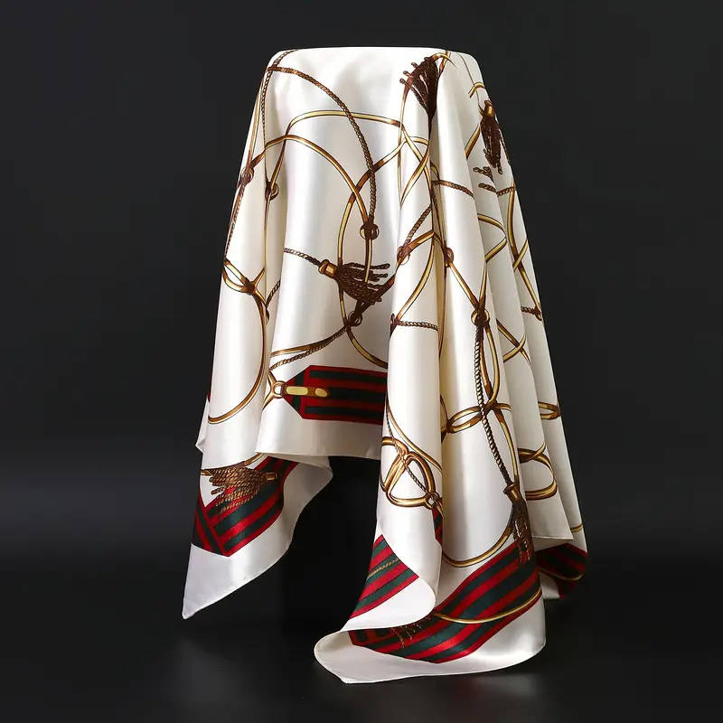 Navy & Golden Scarf, 90x90cm - Luxury Polyester