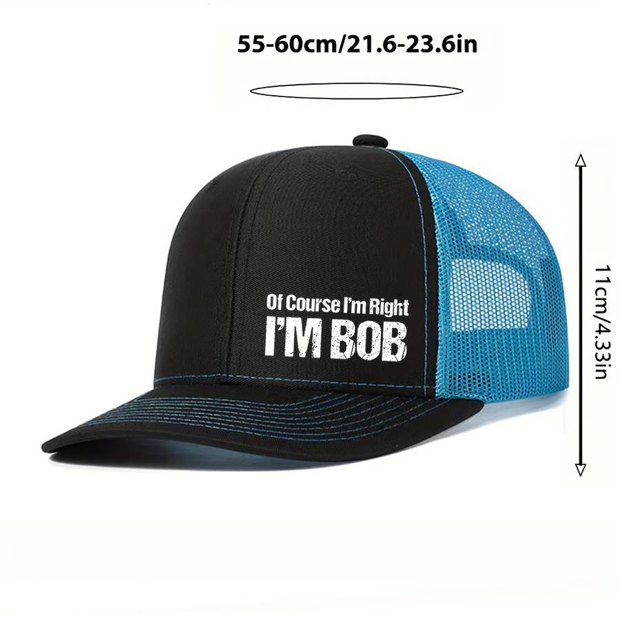 1pc Unisex Polyester Baseball Cap with Of Course I'm Right Print Breathable Mesh Snapback Hat A