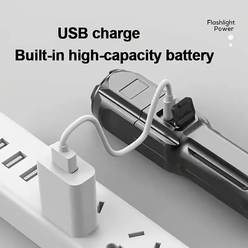 1pc Rechargeable LED Flashlight P50 Portable Telescopic Zoom 800mAh Lithium Battery USB Cable Includ