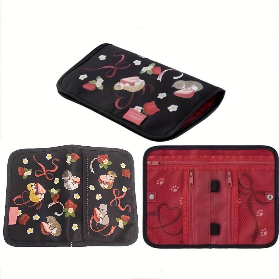 1pc Casual Canvas Trifold Passport Cover with Chain Travel Document Wallet Card Holder Cash