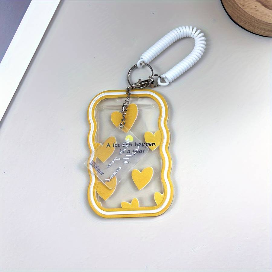 1pc TPU ID Card Holder with Love Text Pattern Portable Office Travel Card Case with Spring Lan
