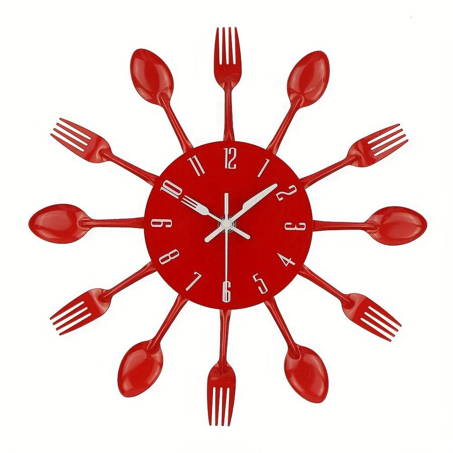 1pc Creative Golden Metal Wall Clock Kitchen Utensils Spoon Fork Wall Decoration Clock Ideal De