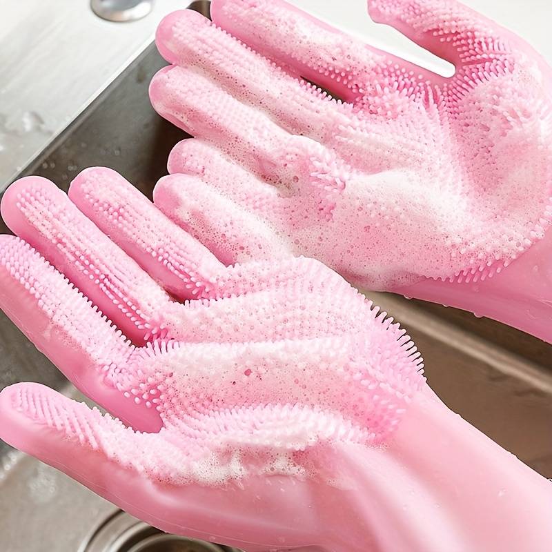 1 Pair Pink Household Cleaning Gloves