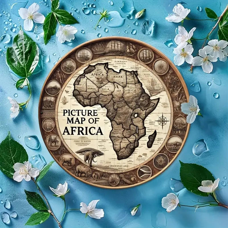 1pc Vintage Wooden Africa Map Wall Art Rustic Round Unfinished Wood Sign Farmhouse Style Hanging Dec