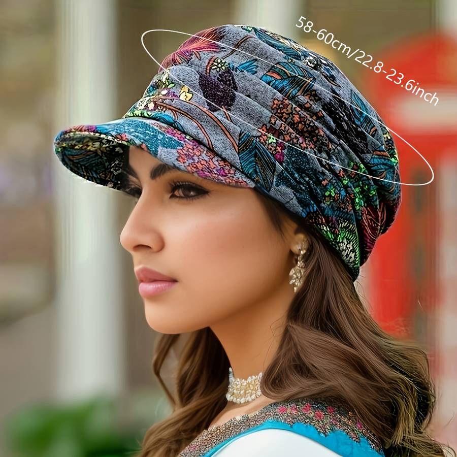 1pc Women's Lightweight Newsboy Cap With Breathable Fabric Floral Print Durable Polyester Blend