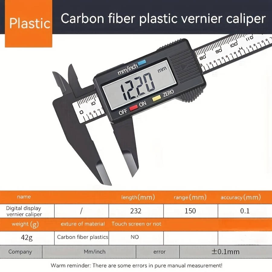 1pc Digital Caliper Electronic Micrometer Measuring Tool with LCD Display Carbon Fiber Plastic Verni