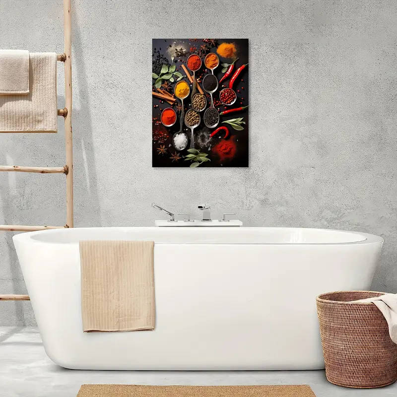 1pc Colorful Cooking Spices Canvas Wall Art Wooden Framed Print for Kitchen Living Room Bedroom Deco