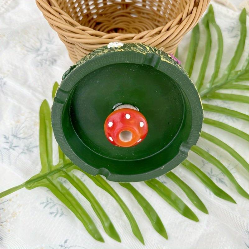 1pc Whimsy Woods Round Resin Mushroom Ashtray Miniature Decorative Non-Electric Desk Accessory