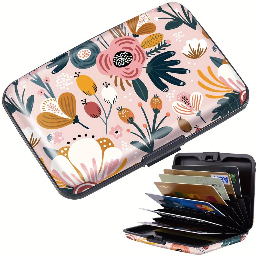 1pc Tropical Floral Hard Shell Credit Card Wallet C Compact RFID Blocking Design with 18 Card Slots