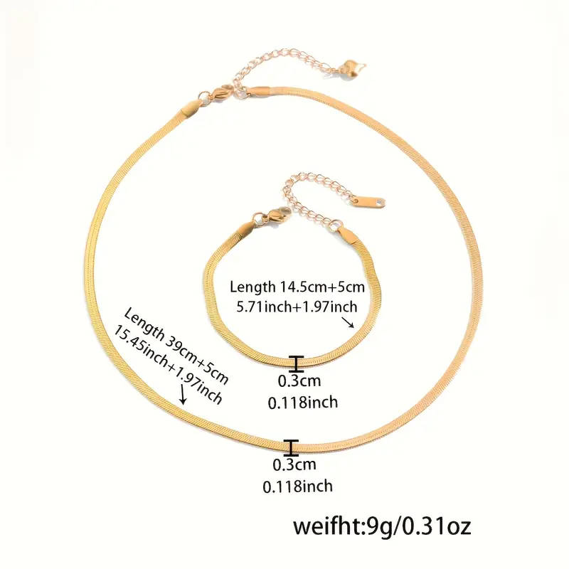 18K Golden Plated Stainless Steel Snake Chain Necklace and Bracelet Set