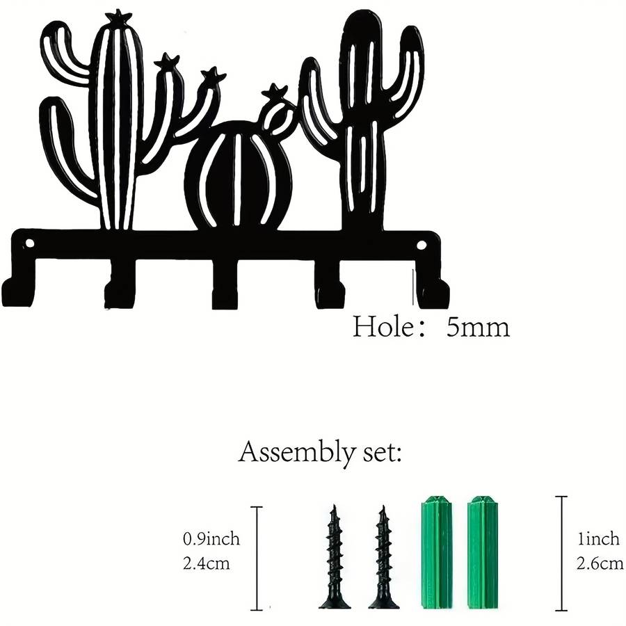 1pc Cactus Metal Wall Art Coat  Hat Hook Rack with 5 HooksEasy Install Contemporary Wrought Iro