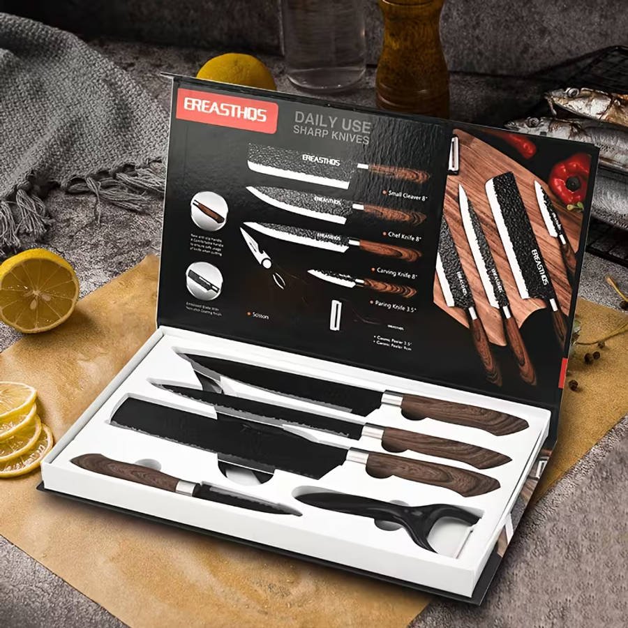 A Set Of 6 Stainless Steel Kitchen Knives