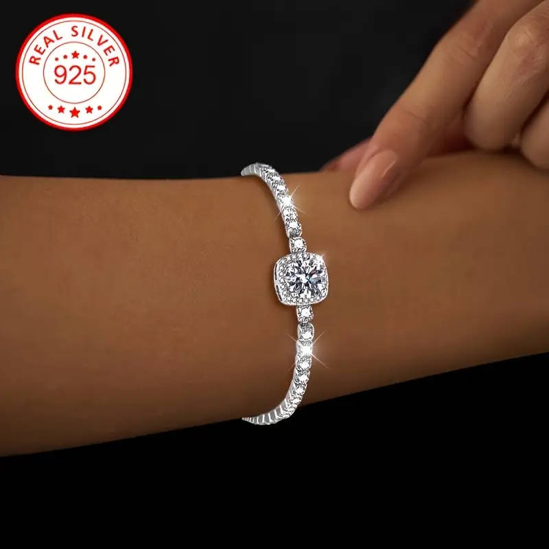 Boho Style 925 Womens Tennis Bracelet with Cubic Zirconia - Sparkling, Adjustable