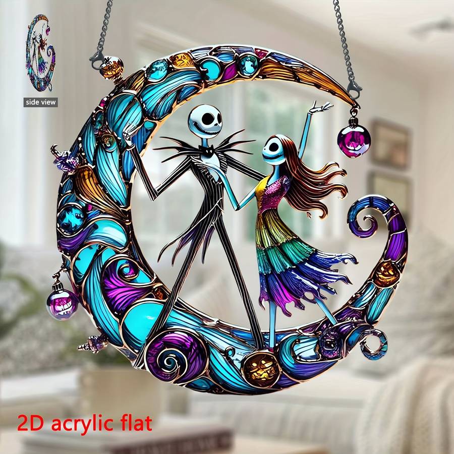 1pc 2D Flat   Acrylic Nightmare Before Christmas Sun Catcher Vibrant Jack Skellington Sally W