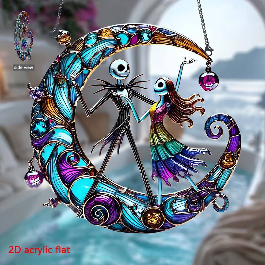 1pc 2D Flat   Acrylic Nightmare Before Christmas Sun Catcher Vibrant Jack Skellington Sally W