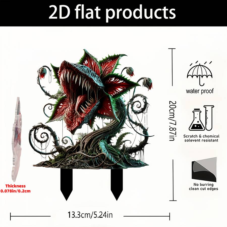 1pc 2D Flat  Printing Polymer Carnivorous Plant Garden Stump Contemporary Outdoor Decor for Pots