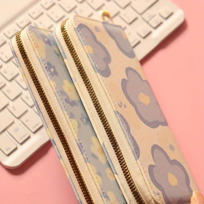 1pc Women'S Fresh Floral Pattern Long Wallet with Large Capacity Multi-Card Slots Coin Purse Car