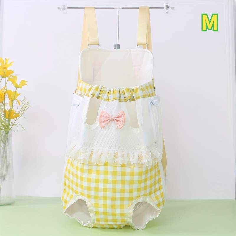 1pc Yellow Plaid M Pet Bag