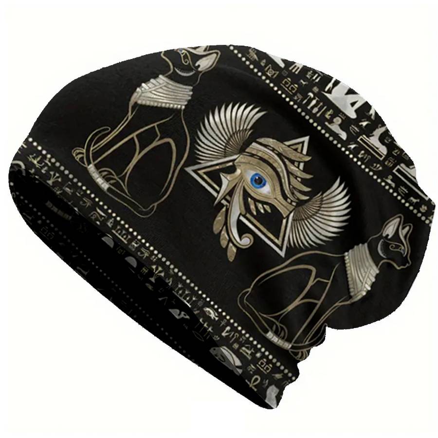 1pc Egyptian Thin Hat Hip Hop Hat Men's Warm Ancient Egyptian brimless beanie Retro floral prin