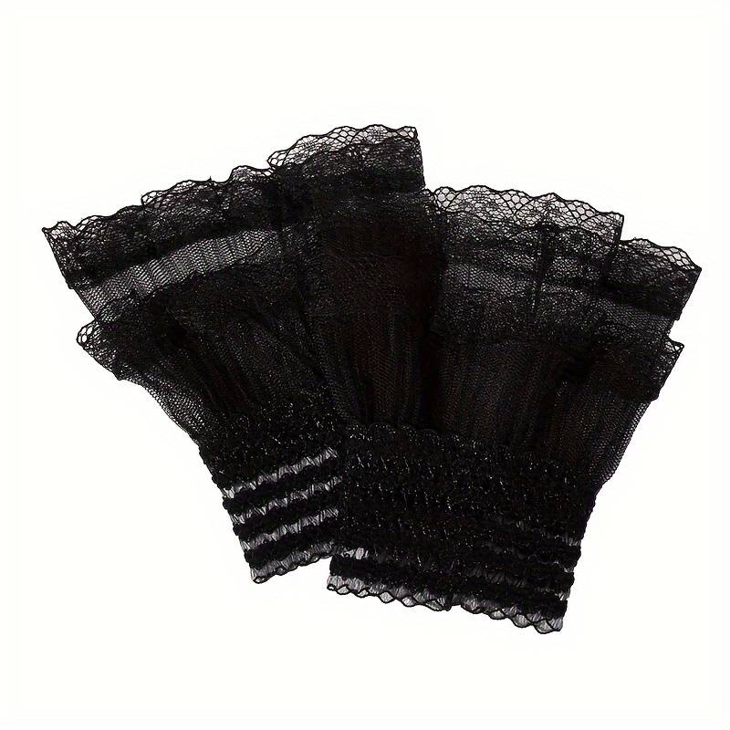 1 Pair Black Lace Pleated Cuff Manicure Gloves