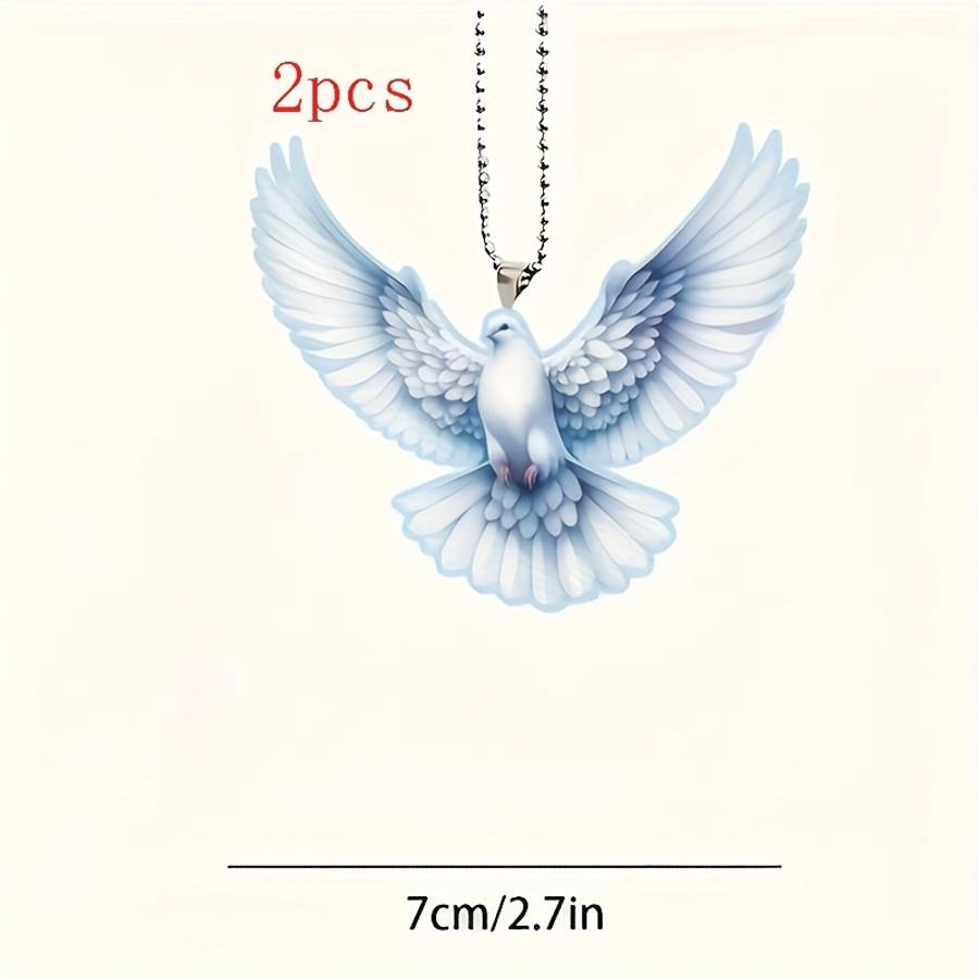 2D Flat Blue White Dove Pendant Charms Acrylic Hanging Decor For Car Rearview Mir