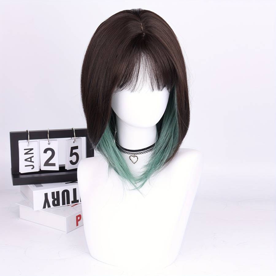 1Pc Brown Black+Green 40.64cm Fashion Design Wig