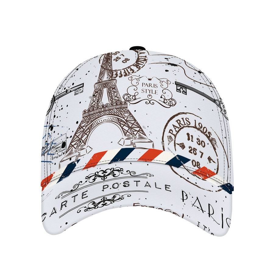 1pc Lightweight Quick-Dry Baseball Cap with Eiffel Tower Postmark Design Sporty Polyester Runni