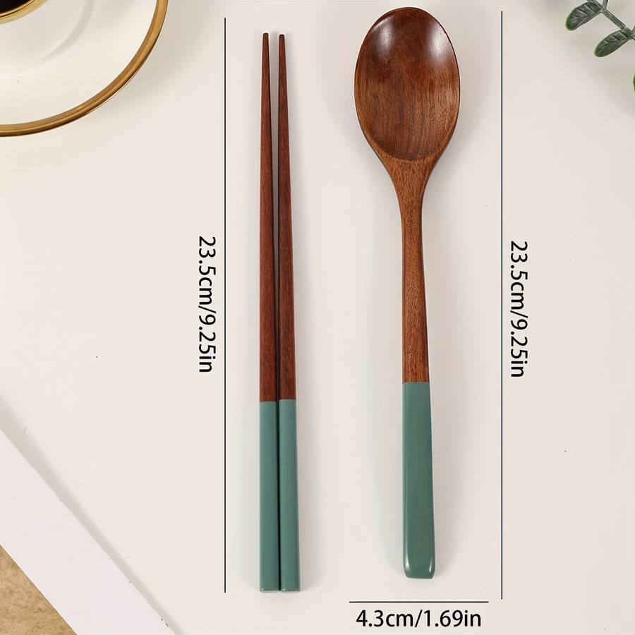 Portable Wooden Spoon Chopsticks Set Colorful Durable Kitchen Utensils for Camping Travel