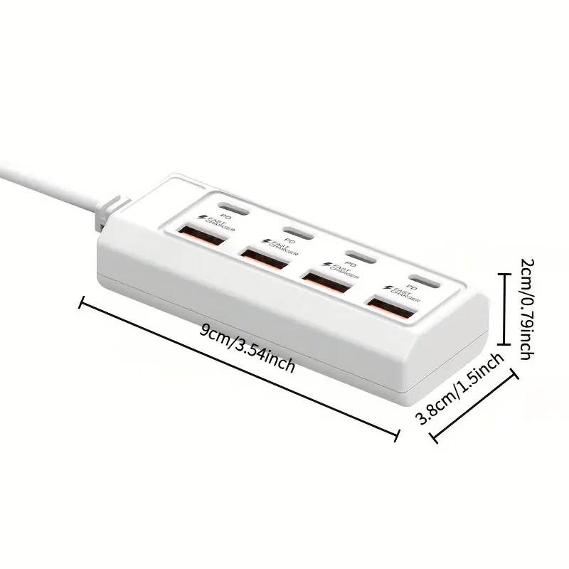 1pc 8Port USB to 4 USB 4 Type-C 25W Hub Multi-Port Fast Charging Compatible with 5V USB Devices Incl