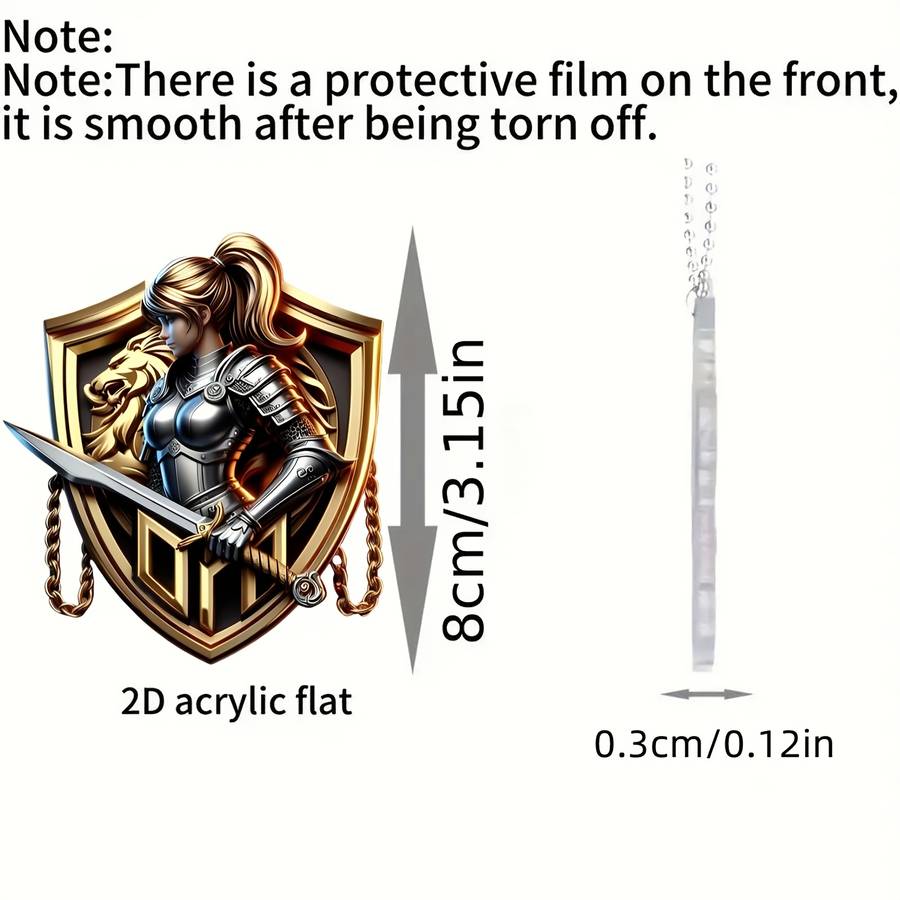 1pc 2D Flat   Vintage  Acrylic Shield Pendant Knight Sword Design Car Hanging Ornamen