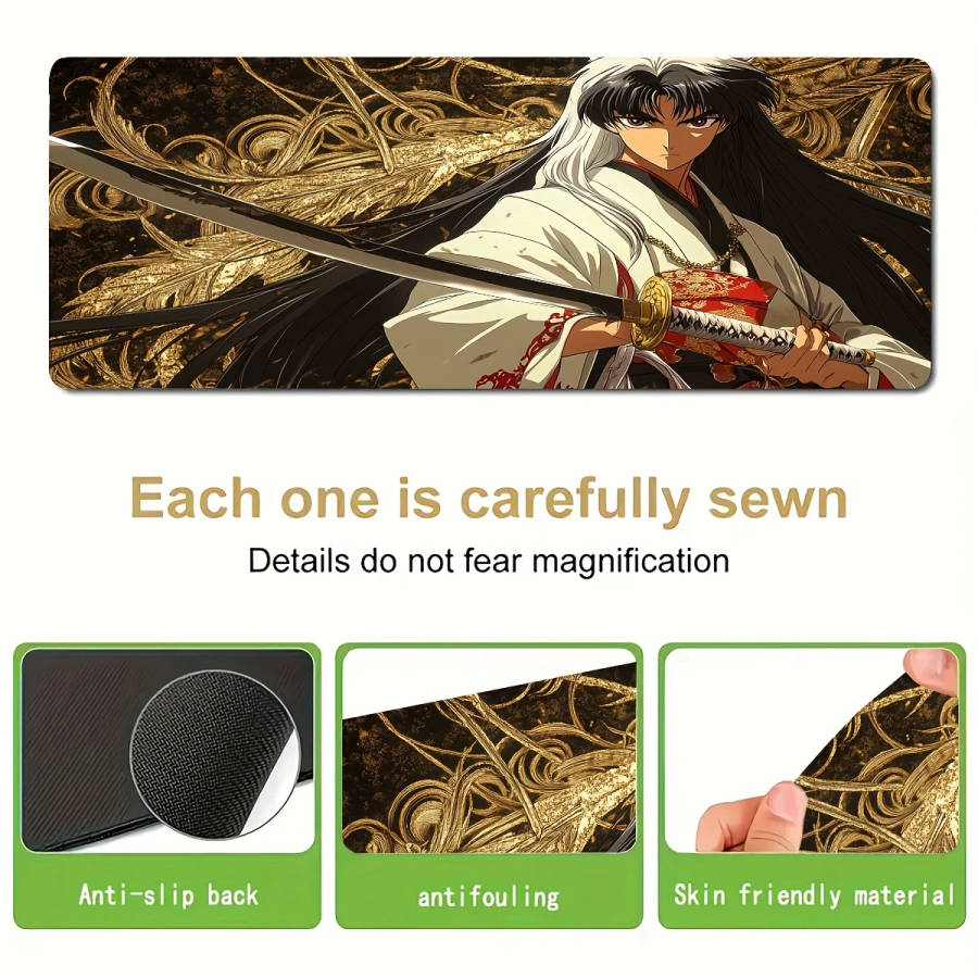1pc 40x90cm Vibrant Samurai Warrior Gaming Mouse Pad Non-Slip Rubber Base