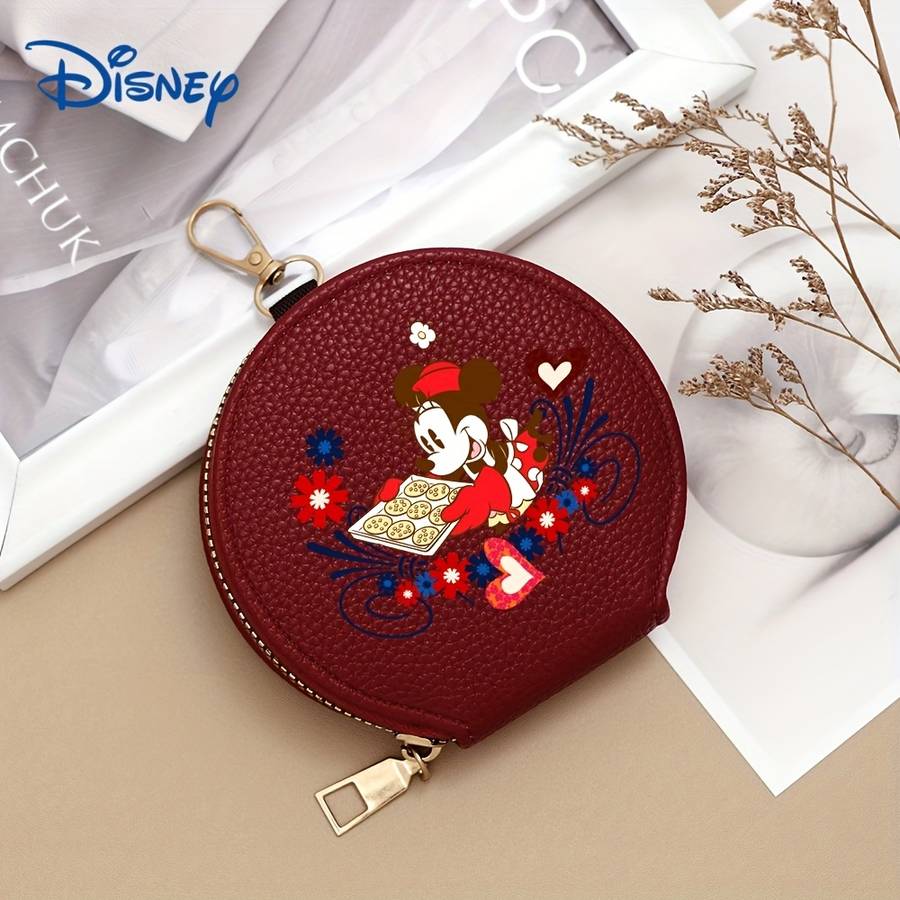 1pc Disney Mickey Minnie Mouse Mini Coin Purse Multi-Color Round Wallet with Keychain Secure